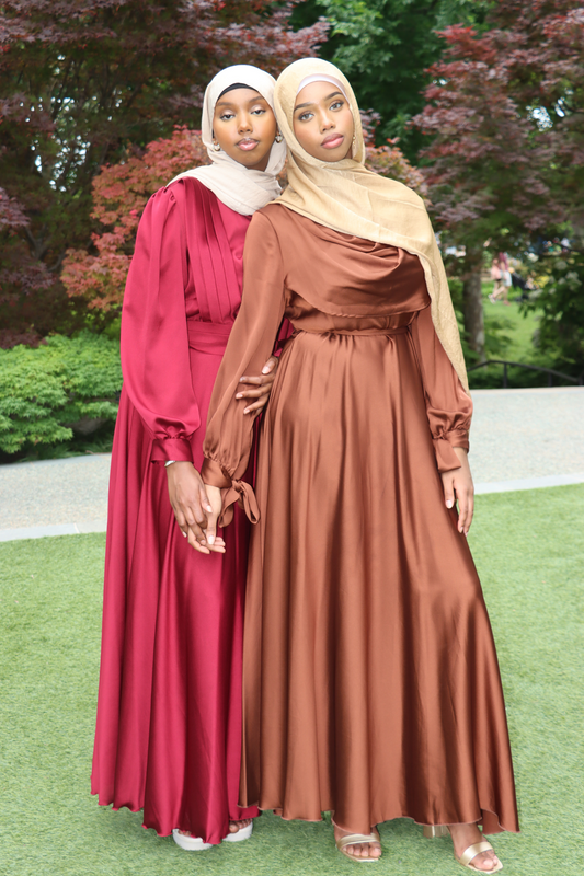 AUTUMN GLOW DRAPED SATIN GOWN