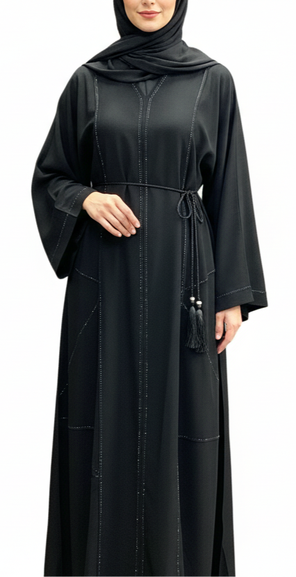 Elegant Black Abaya and matching hijab and belt - Shuto Modest Boutique