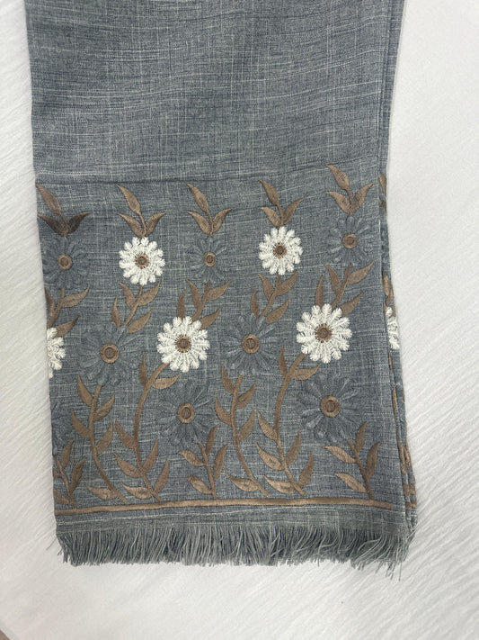 Elegant Floral Embroidered Light Gray Abaya with Matching Hijab - 52 -Shuto Modest Boutique