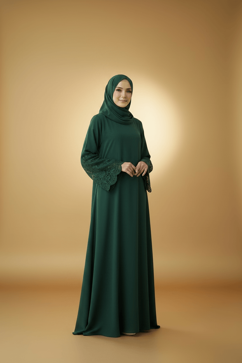 Lace Sleeve abaya -Shuto Modest Boutique-Dark Green-60