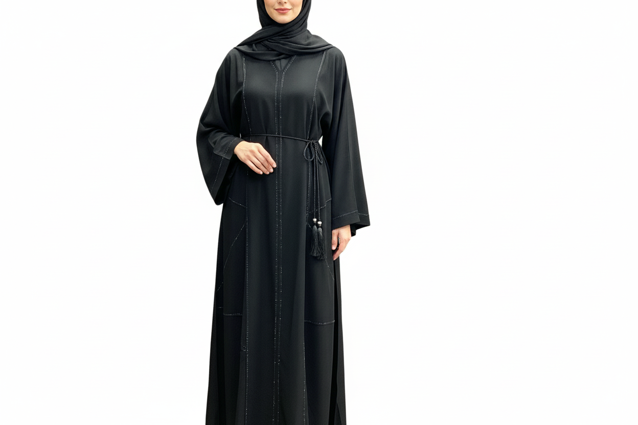 Elegant Black Abaya and matching hijab and belt - Shuto Modest Boutique