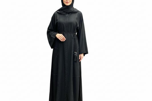 Elegant Black Abaya and matching hijab and belt