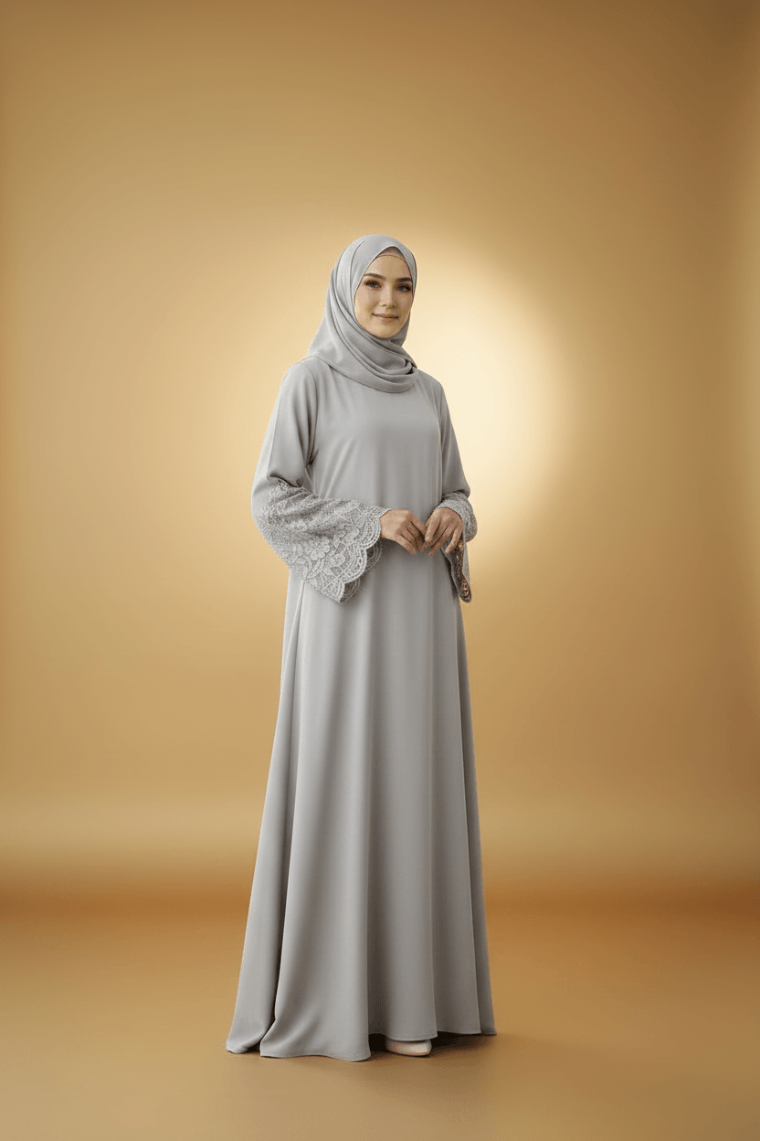 Lace Sleeve abaya - Light Grey / 58 -Shuto Modest Boutique